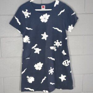 Red Ginger Cotton Stuff Tropical Floral Black / White Shift Dress - Medium